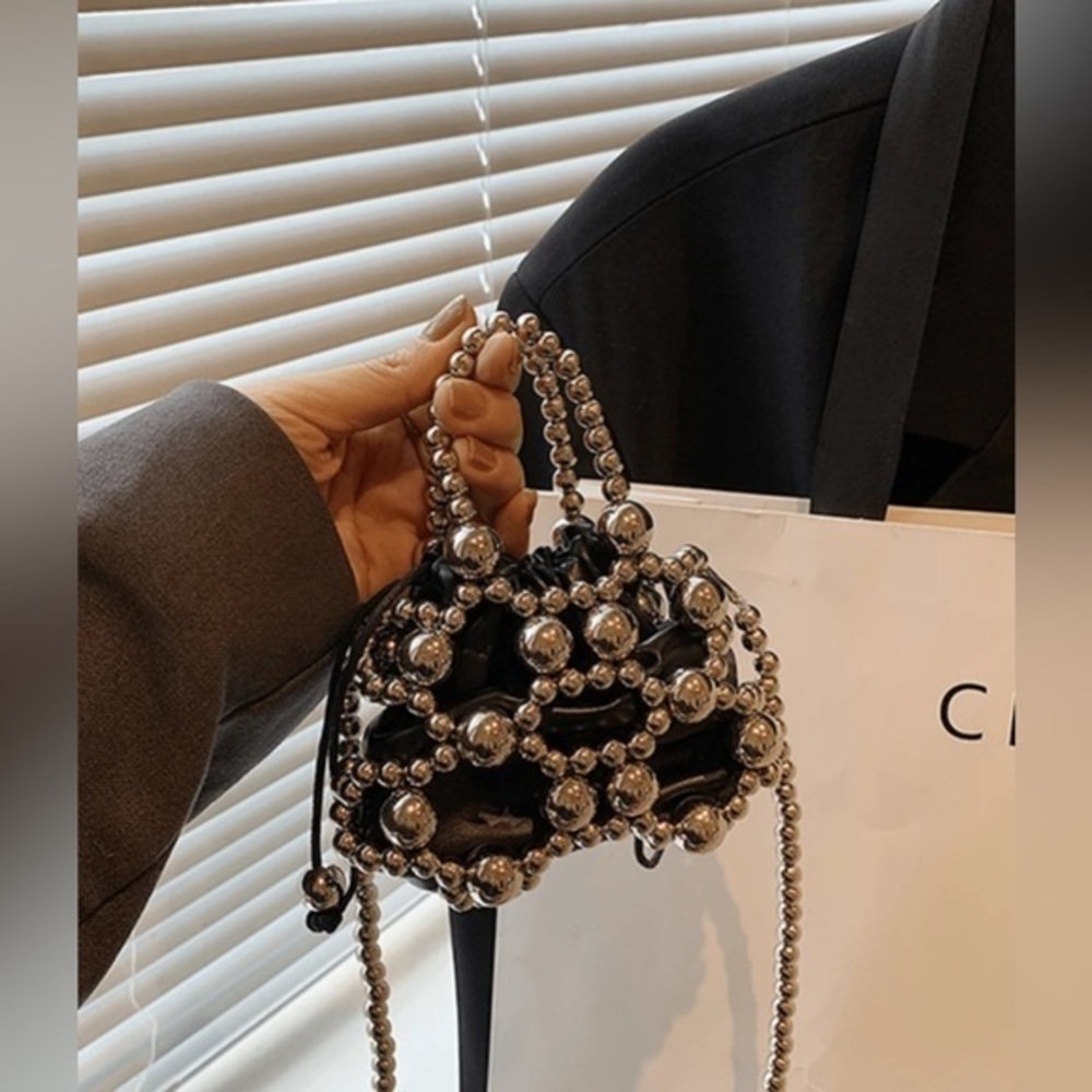COPY - 💋 NWT Unique Black mini messenger Statement crossbody tote purse bag met… - Picture 7 of 8